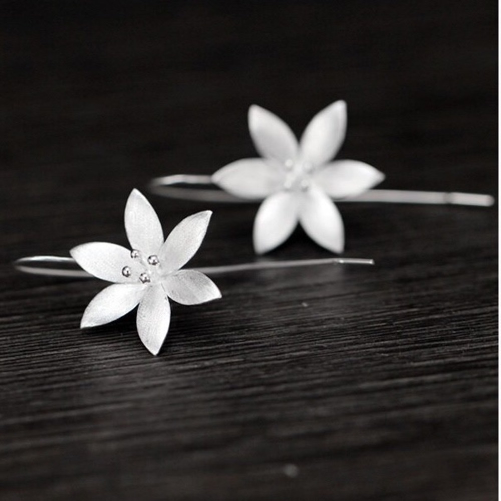 Silver Floral Threader Earrings - Picture 4 of 6